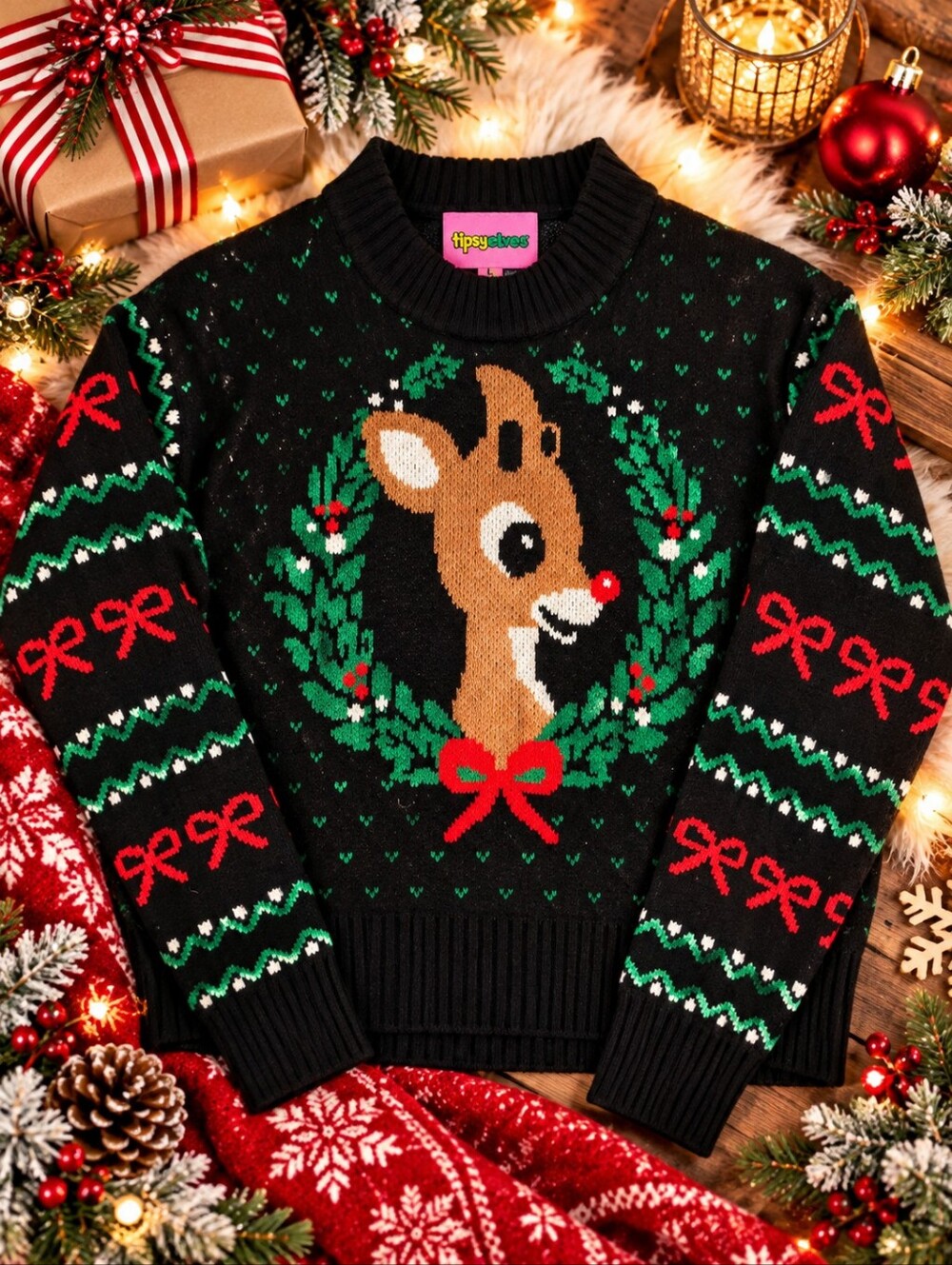 Tipsy Elves Women’s Rudolph Red Nosed Reindeer Christmas Sweater L